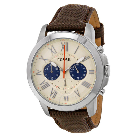 Fossil Grant Chronograph White Dial Leather Strap Men's Watch FS5021