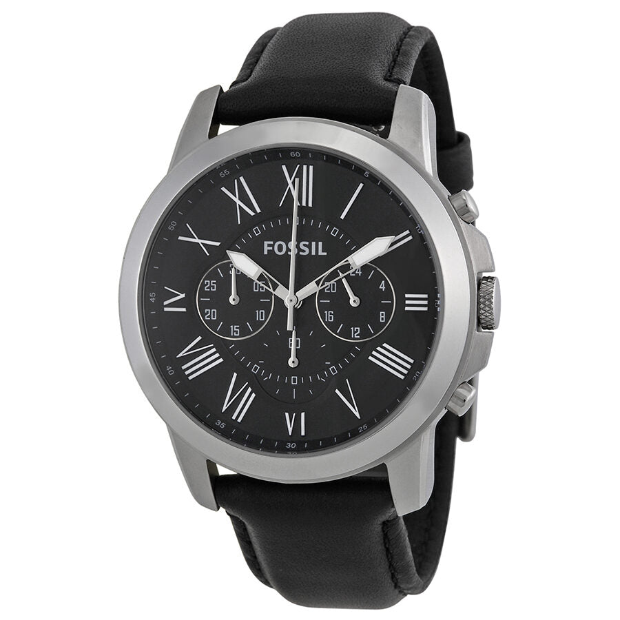 Fossil Grant Black Dial Black Leather Watch FS4812
