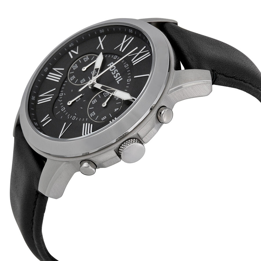 Fossil Grant Black Dial Black Leather Watch FS4812