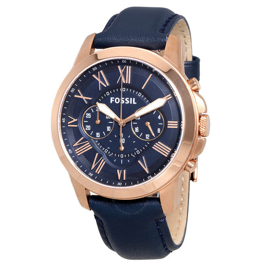 Fossil Grant Multi-Function Navy Dial Leather Strap Men's Watch FS4835