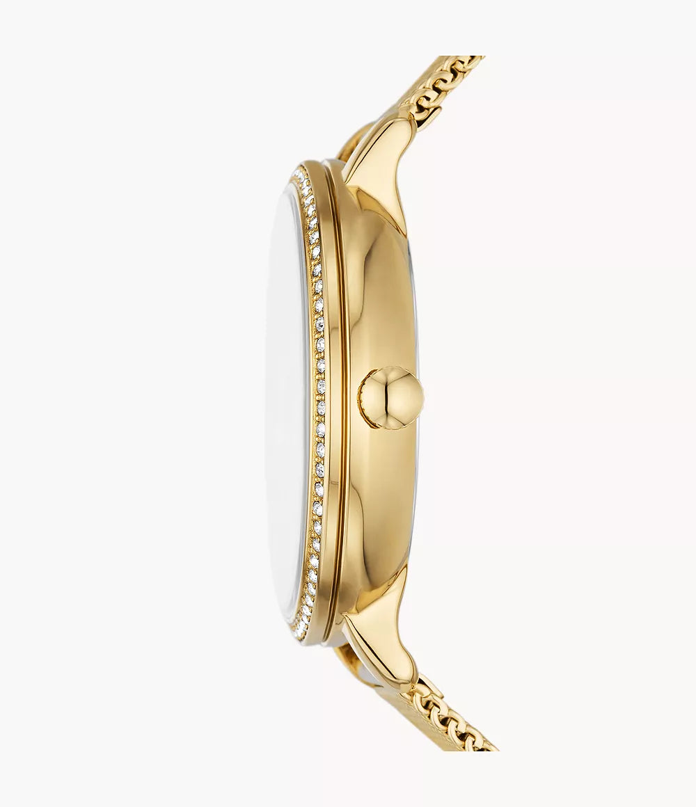 Fossil Jacqueline Dragonsteel Limited Edition Red Dial Gold Mesh Strap Watch for Women - ES5316