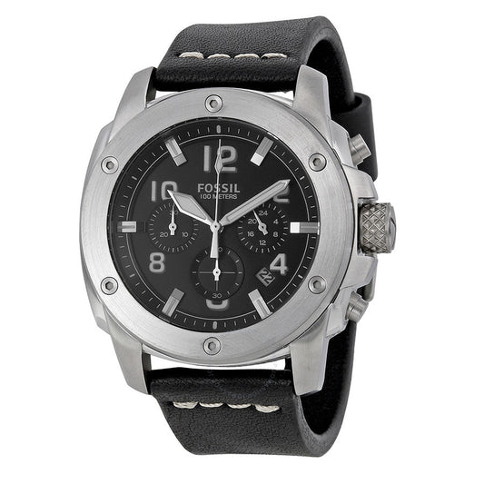 Fossil Machine Chronograph Black Dial Leather Strap Men's Watch FS4928