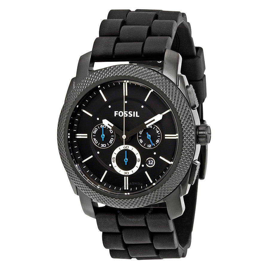Fossil Machine Chronograph Black Dial Silicone Strap Men's Watch FS4487