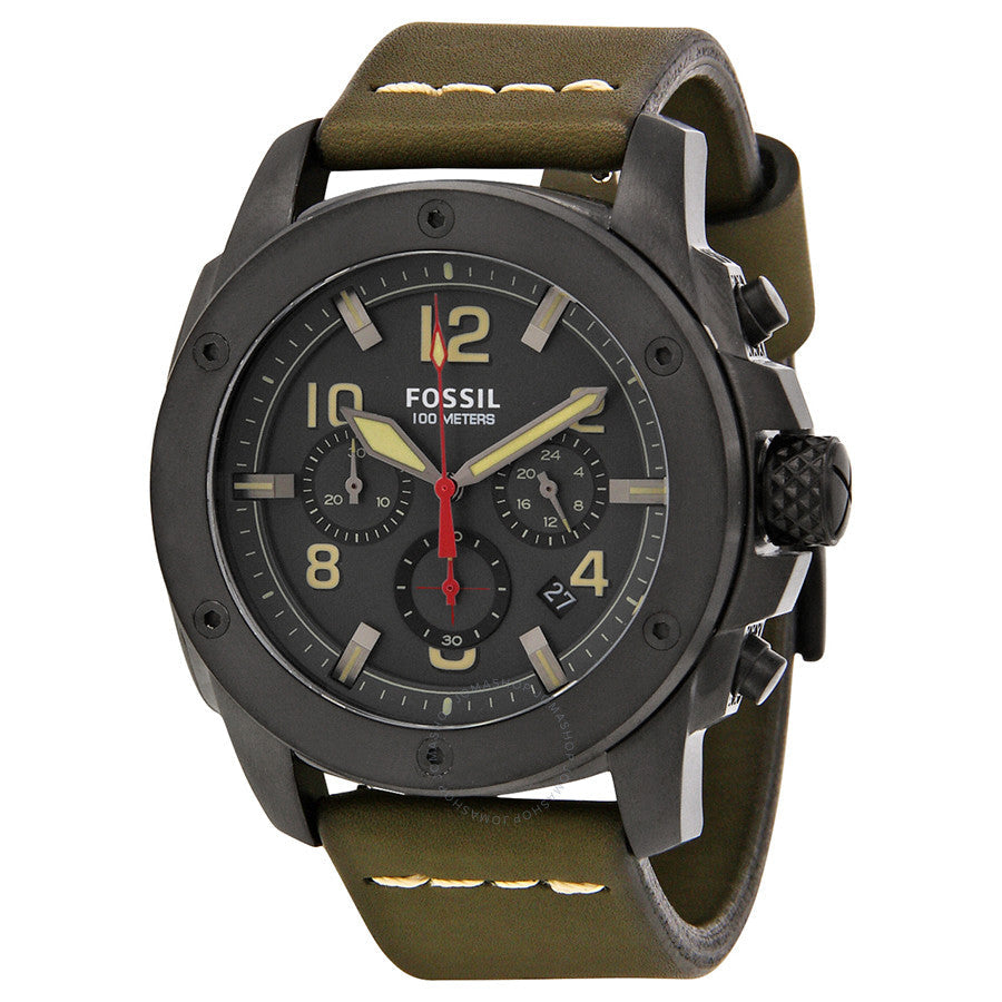 Fossil Machine Chronograph Grey Dial Leather Strap Men's Watch FS5000