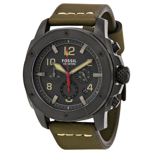 Fossil Machine Chronograph Grey Dial Leather Strap Men's Watch FS5000