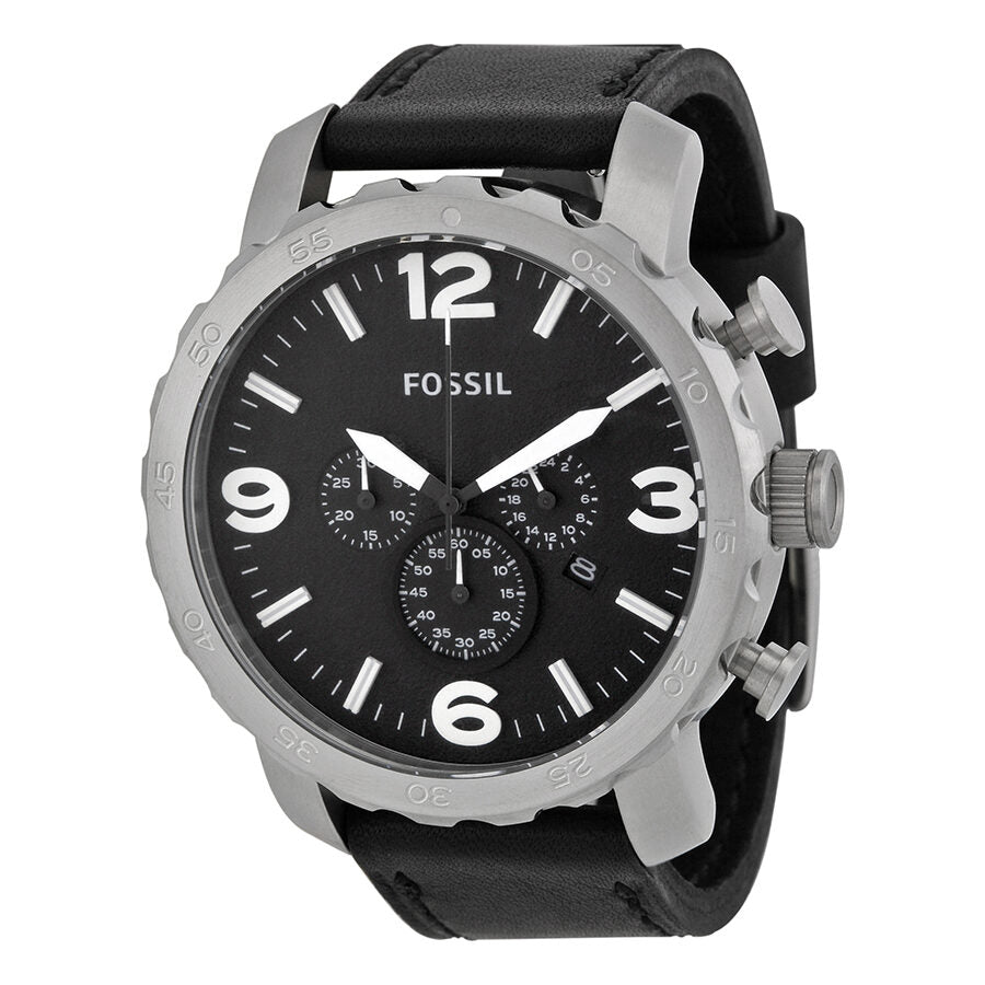 Fossil Nate Chronograph Black Dial Black Leather Men's Watch JR1436 - BigDaddy Watches