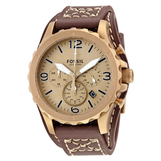 Fossil Nate Gold-tone Chronograph Brown Leather Men's Watch JR1495