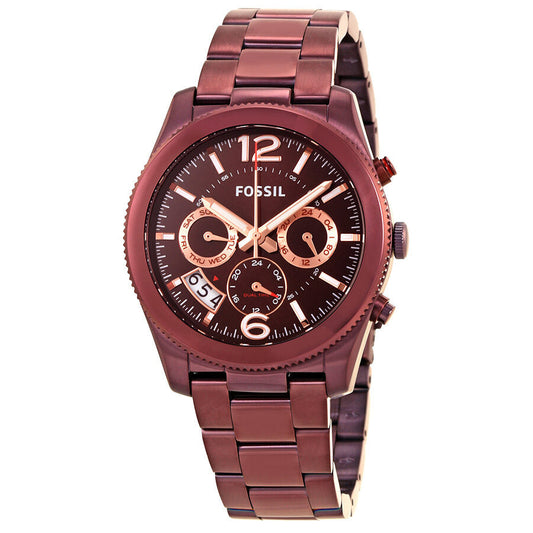 Fossil Perfect Boyfriend GMT Multi-Function Wine Dial Ladies Watch ES4110 - BigDaddy Watches