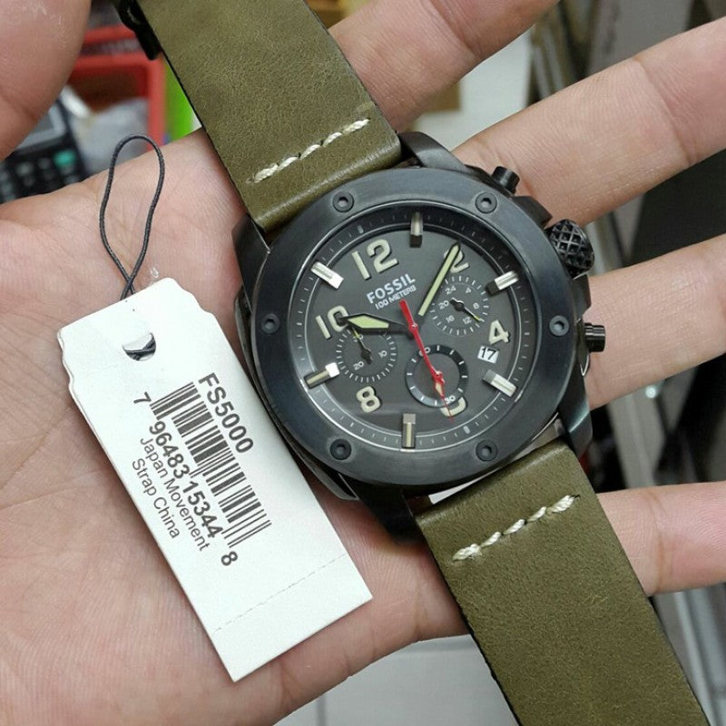 Fossil Machine Chronograph Grey Dial Leather Strap Men's Watch FS5000