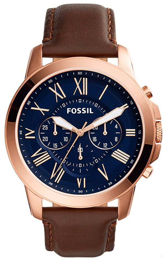 Fossil Grant Blue Dial Brown Strap Chronograph Men's Watch  FS5188 - Dawson Watches