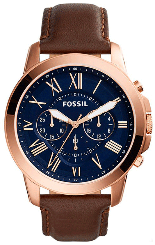 Fossil Grant Blue Dial Brown Strap Chronograph Men's Watch  FS5188 - Dawson Watches