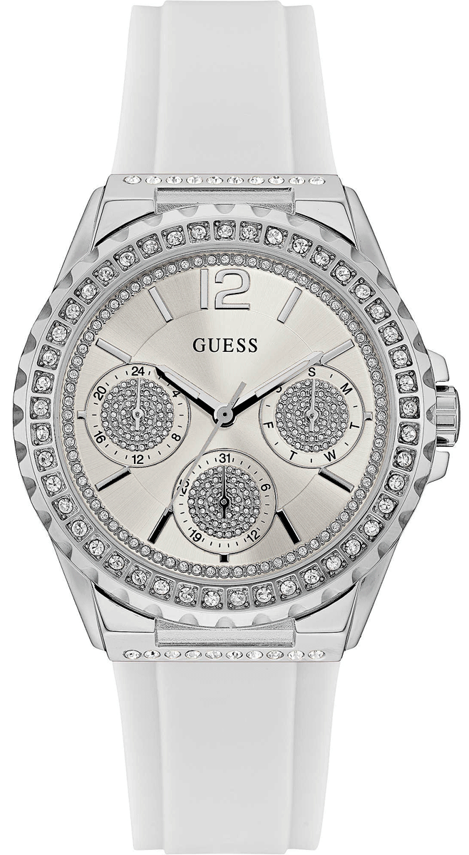 Guess Starlight White Rubber Strap Crystal Dial Women's Watch  W0846L8 - Kiwi Watches