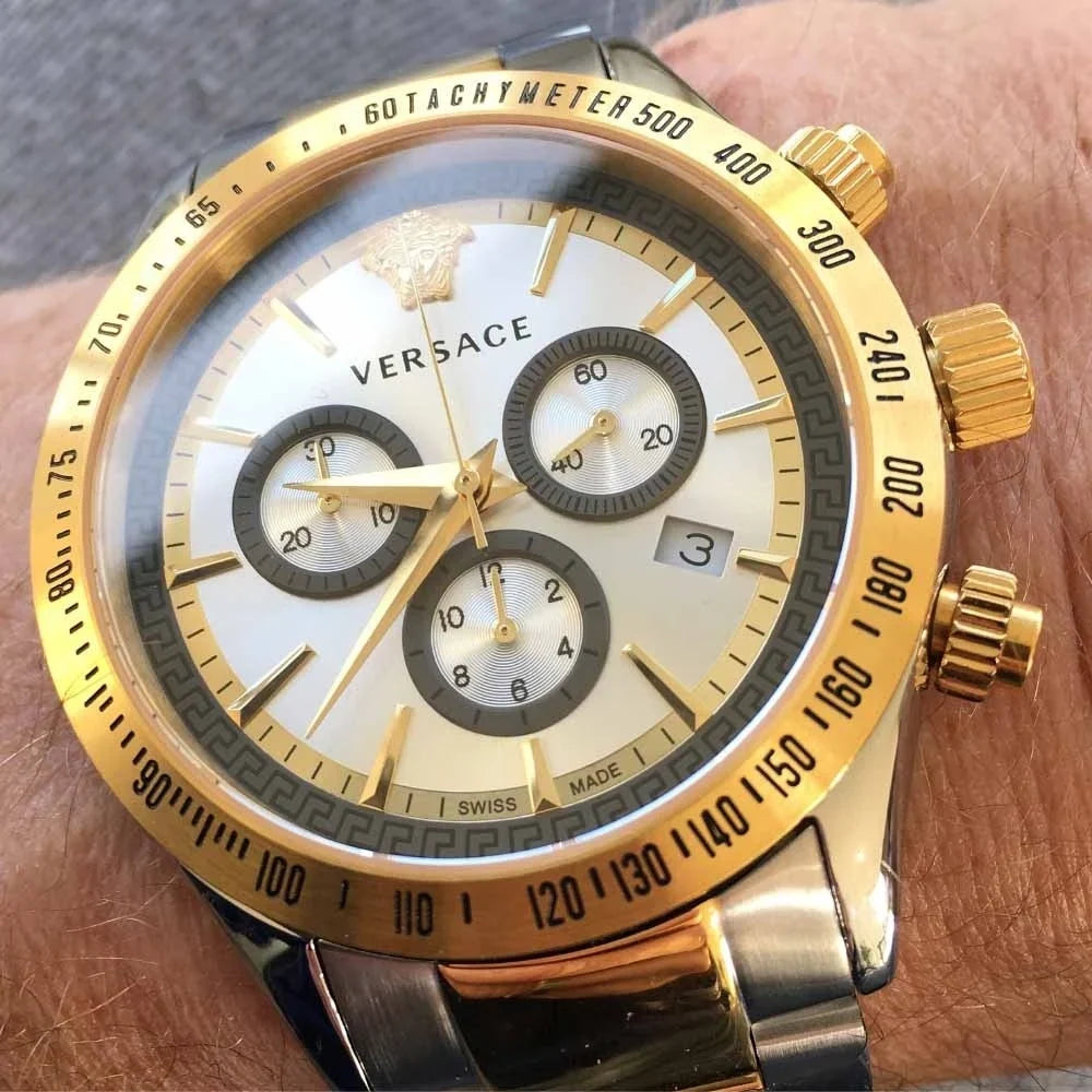 Versace Chronograph Two-Tone Stainless Silver Dial Swiss Movt Watch - VEV700519