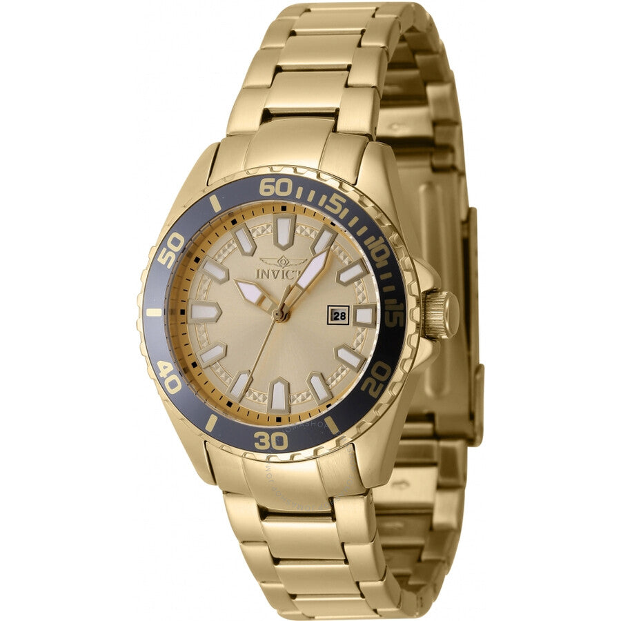 Invicta Pro Diver Date Quartz Gold Dial Ladies Watch 47344 - The Watches Men & Co