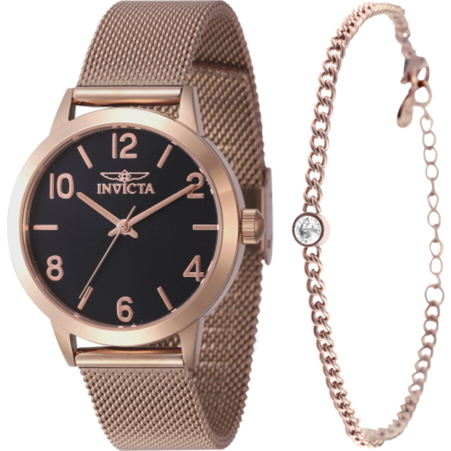 Invicta Wildflower Quartz Black Dial Ladies Watch 47276 With Bracelet - The Watches Men & Co