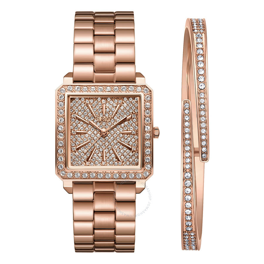JBW Cristal 28 Jewelry Set Rose Gold-tone Dial Ladies Watch J6387-SetB - Dawson Watches