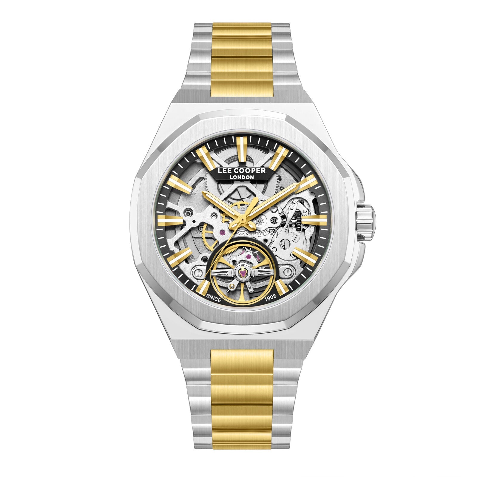 Lee Cooper Automatic Black Semi-Skeleton Dial Two Tone Watch - LC08368.230