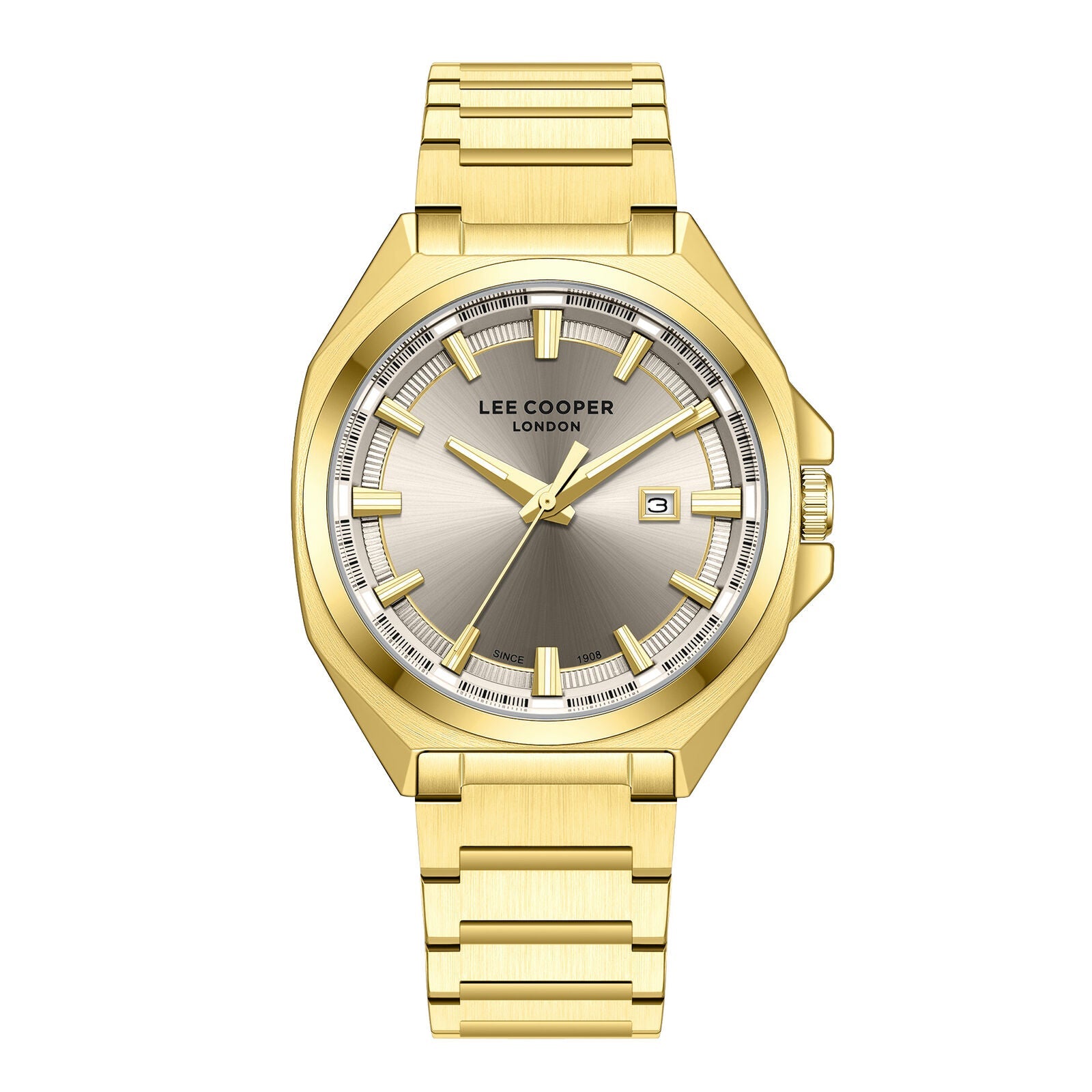 Lee Cooper Oswin Date Window Beige Dial Gold Watch - LC08271.160