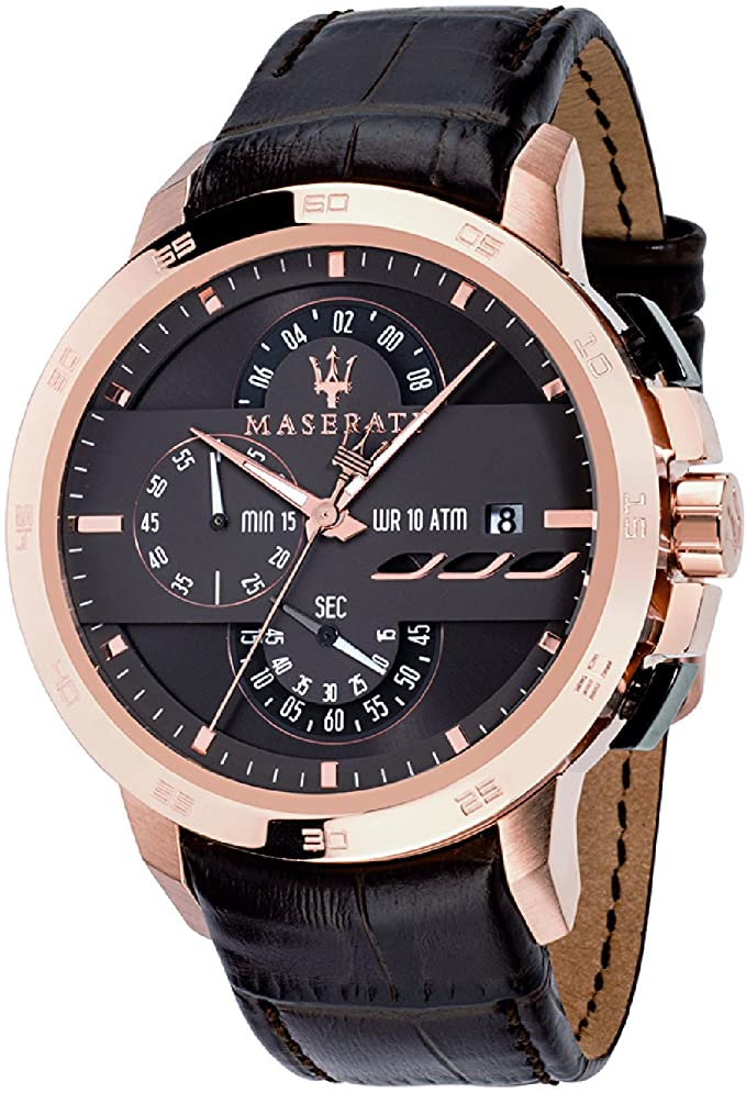 Maserati Chronograph Brown Dial Leather Watch R8871619001