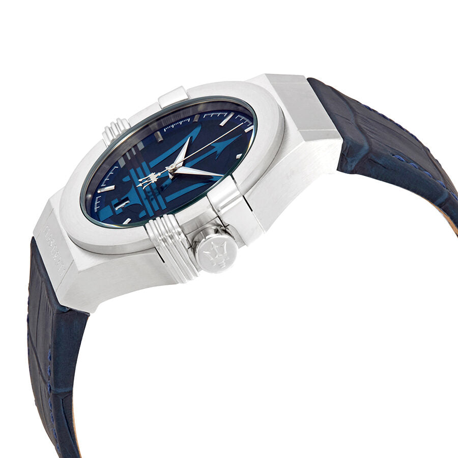 Maserati Potenza Blue Dial Blue Leather Watch R8851108015