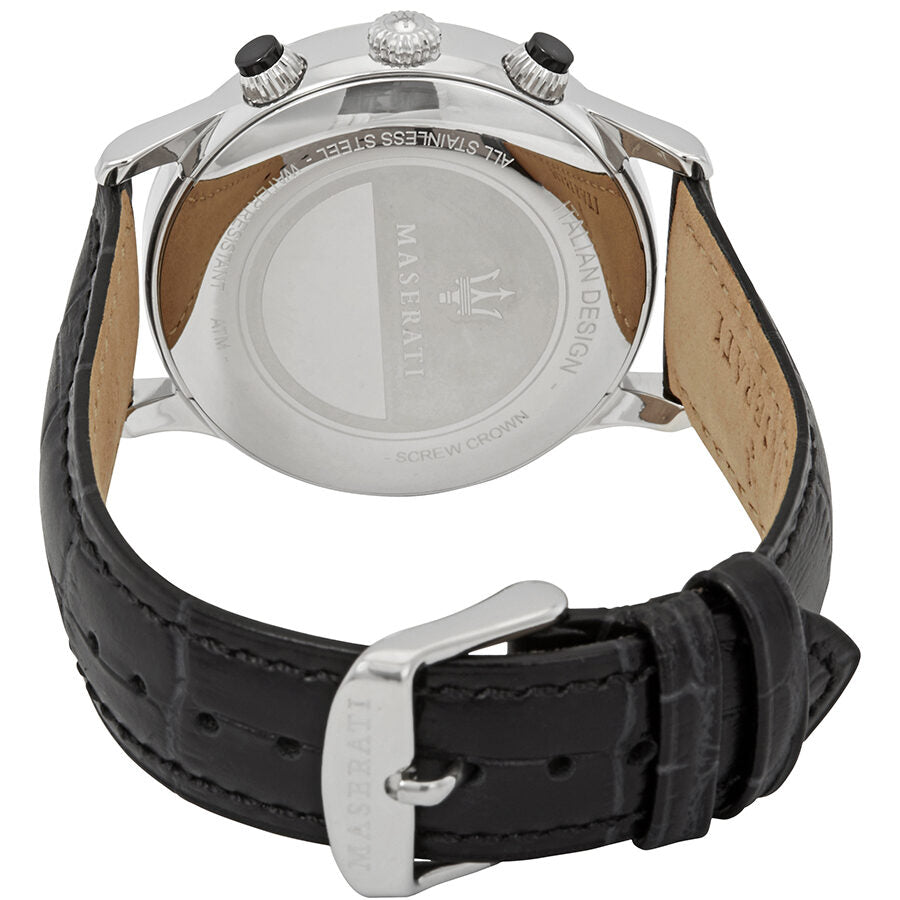 Maserati Ricordo Silver Dial Black Leather Watch R8871633001