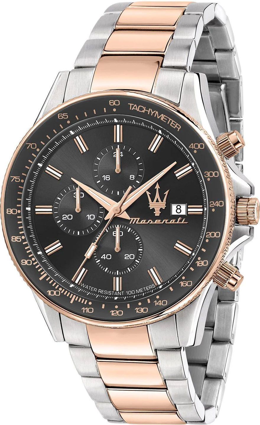 Maserati Sfida Chronograph Black Dial Two Tone Rose Gold and Silver Stainless Steel Watch R8873640014
