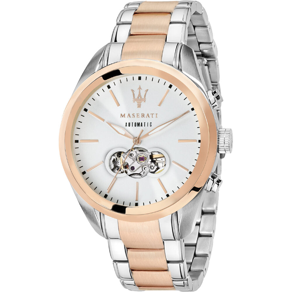 Maserati Traguardo Automatic Silver Open Heart Dial Watch R8823112001