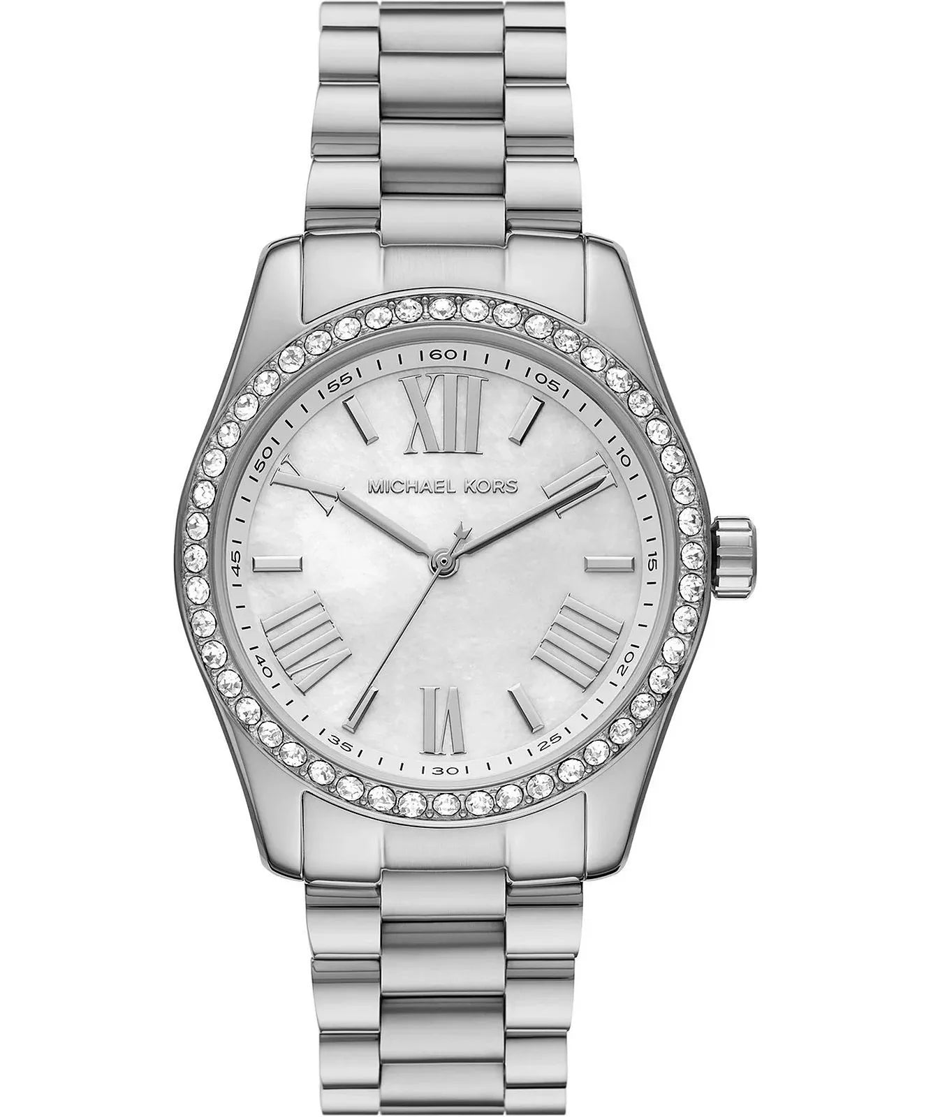 Michael Kors Lexington Crystals Mother of Pearl White Dial Silver Steel Strap Watch for Women - MK1087