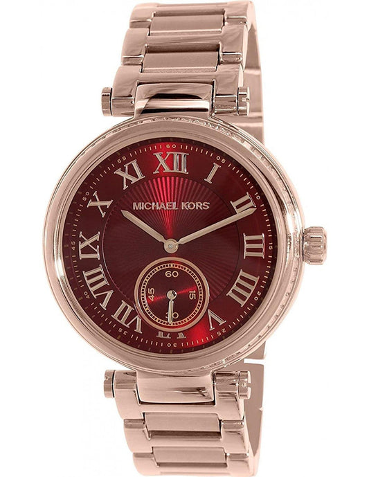 Michael Kors Skylar Red Dial Rose Gold Steel Ladies Watch MK6086
