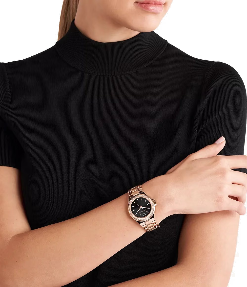 Michael Kors Lennox Pavé Black Dial Rose Gold Women's Watch - MK7233