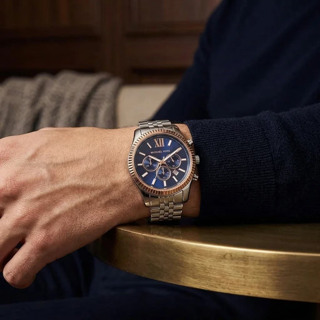 Michael Kors Lexington Chronograph Blue Dial Silver-Tone Watch - MK8689