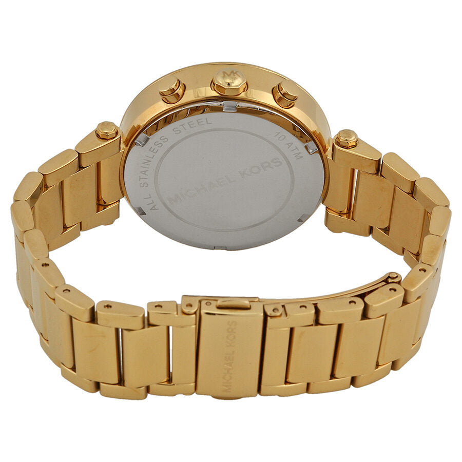 Michael Kors Parker chronograph watch caseback with gold-tone bracelet