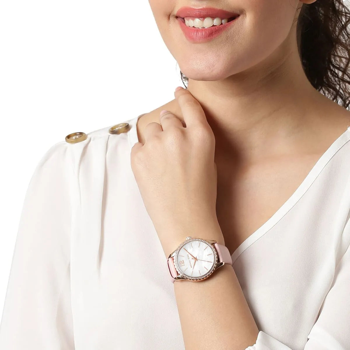Michael Kors Layton Three-Hand White Dial Pink Leather Strap Women's Watch - MK2909