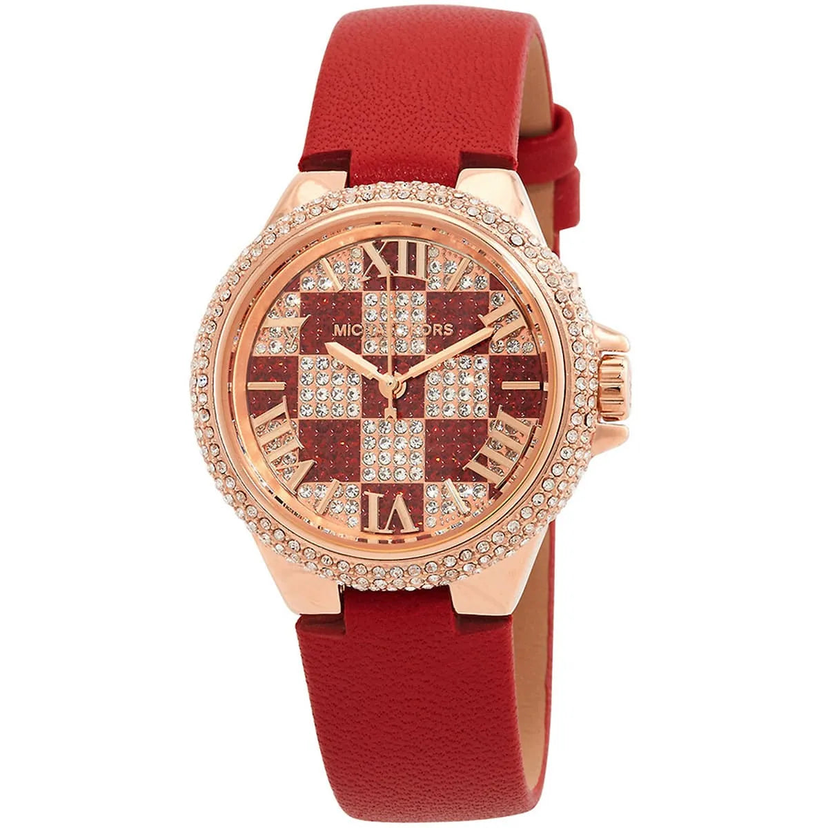 Michael Kors Camille Pave Checkerboard Red Genuine Leather Women's Watch - MK4701