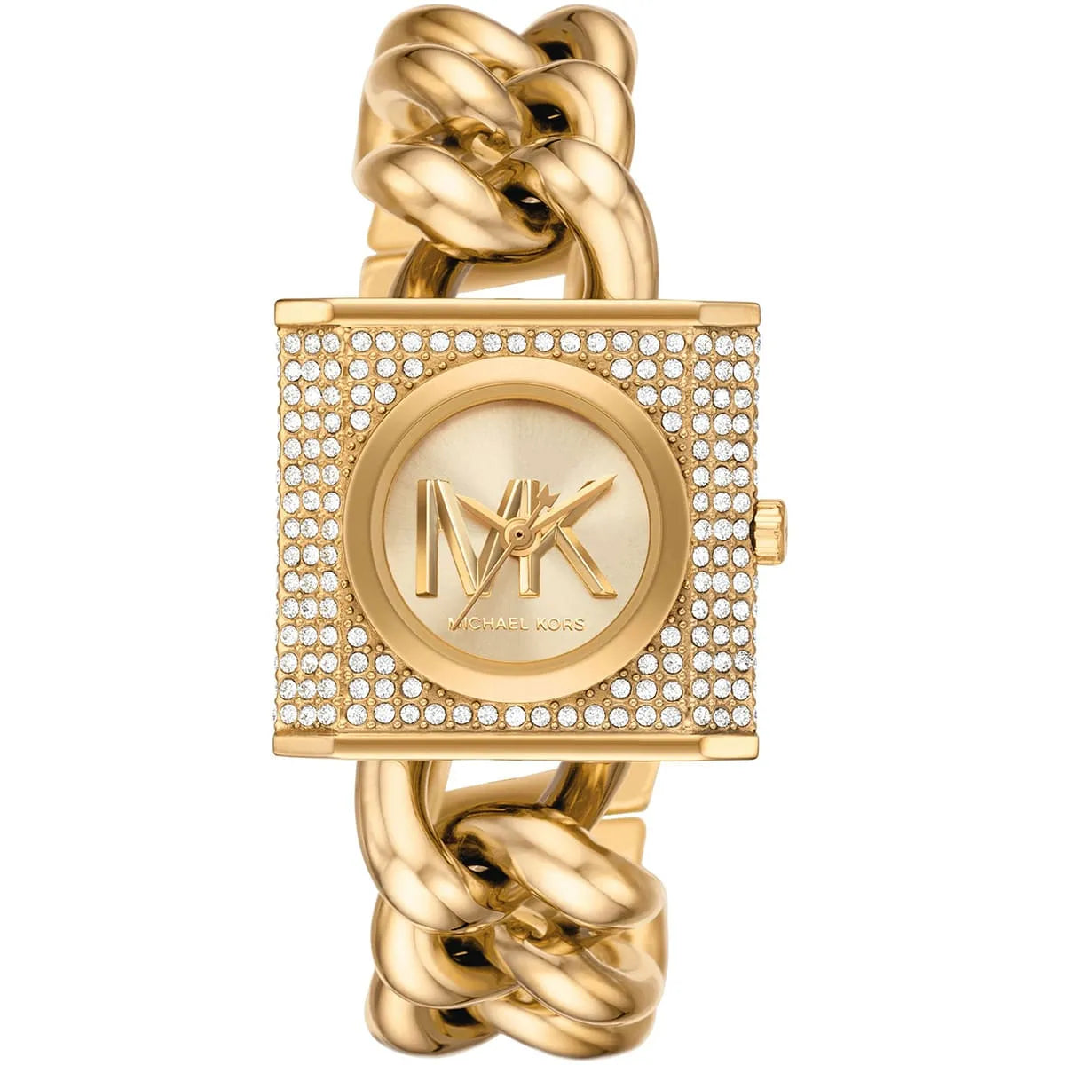 Michael Kors Chain Lock Quartz Crystal Gold Dial Women's Watch - MK4711