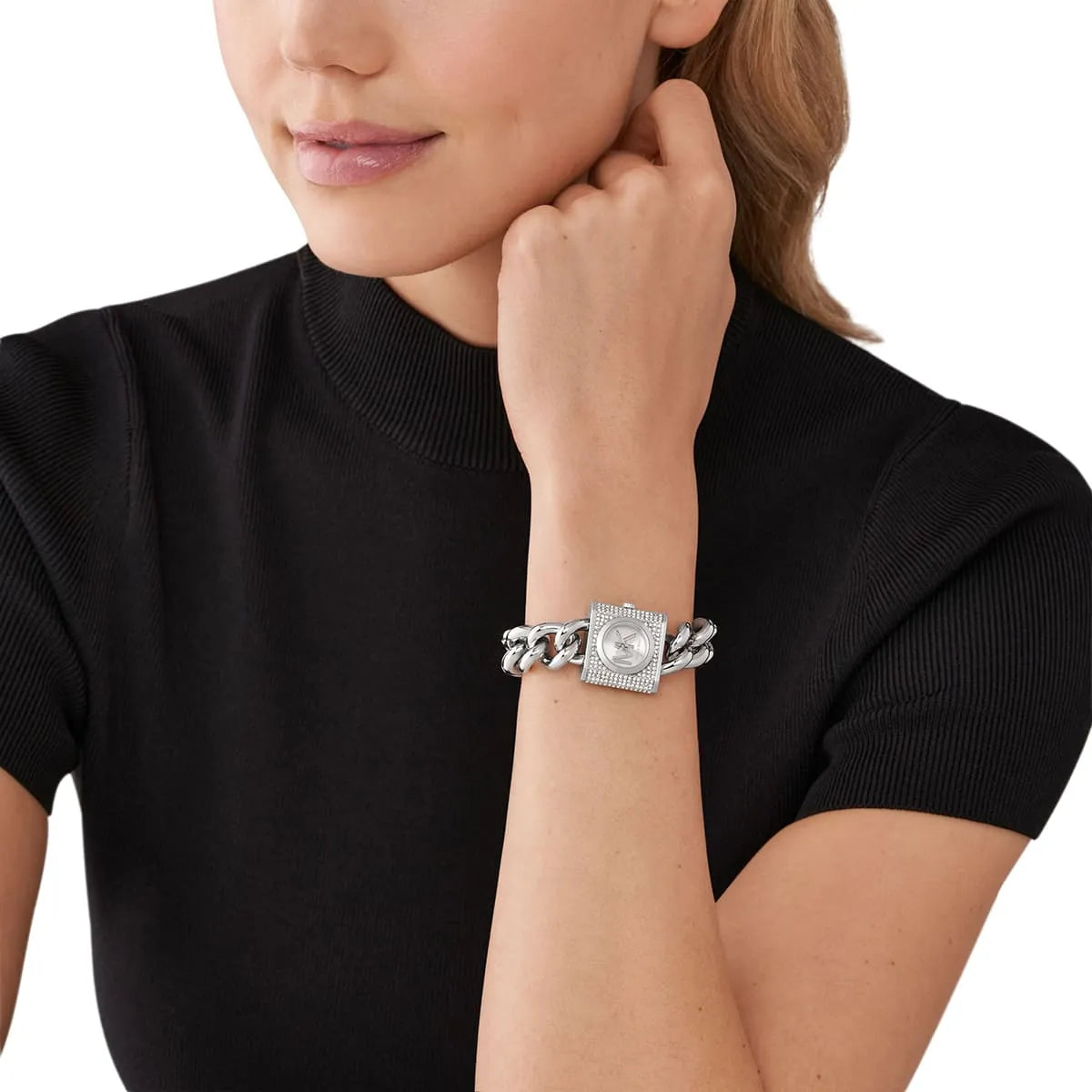 Michael Kors Mini Lock Pavé Silver-Tone Chain Women's Watch - MK4718