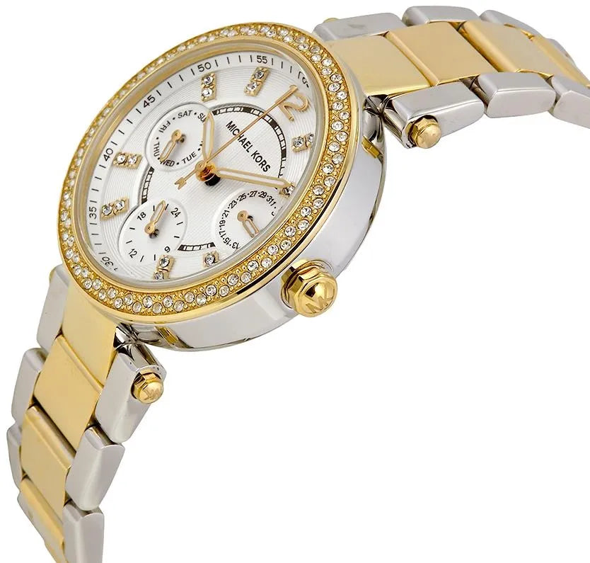 Michael Kors Parker White Glitz Dial Steel Ladies Watch MK6055