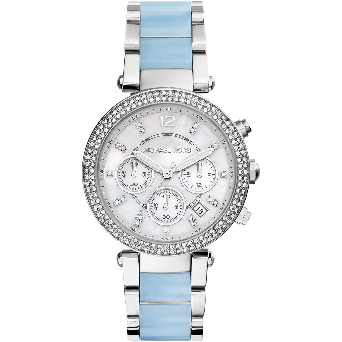 Michael Kors Parker White Dial Silver and Blue Acetate Watch - MK6138