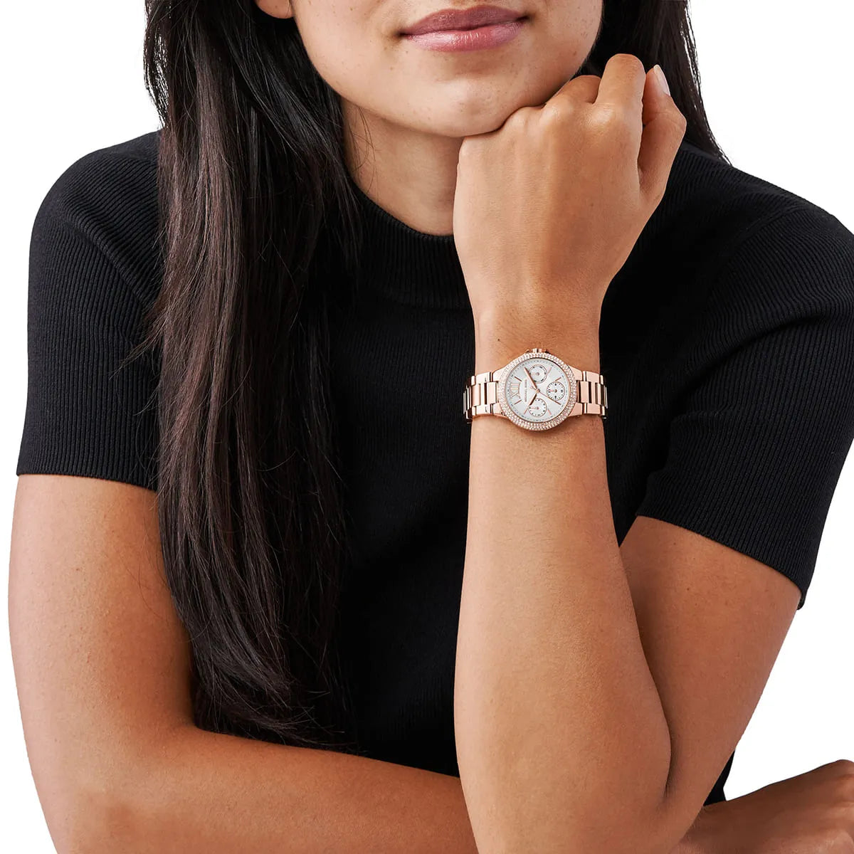 Michael Kors Camille Chronograph White Dial Rose-gold Women's Watch - MK6845