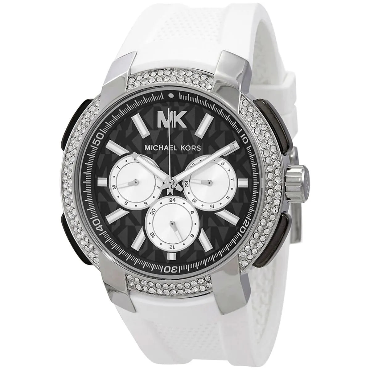 Michael Kors Sidney Multifunction Black Dial White Silicone Strap Women's Watch - MK6947