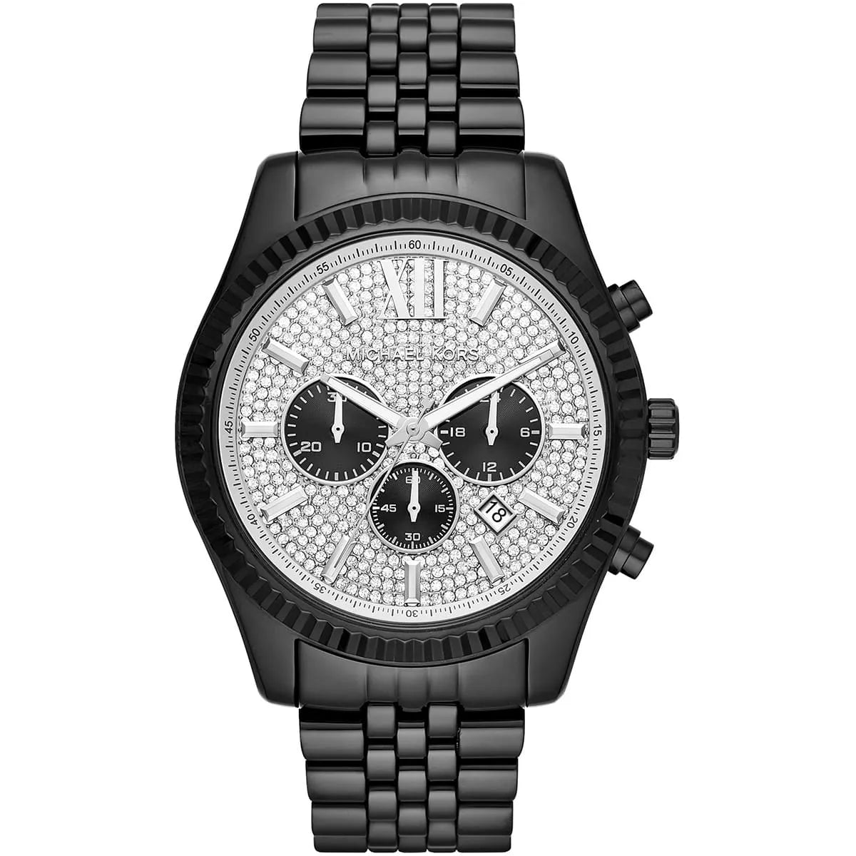 Michael Kors Lexington Chronograph Silver Crystal Pave Dial Watch MK8605
