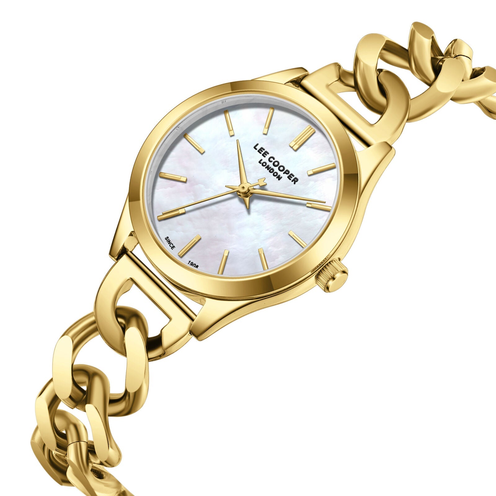 Lee Cooper Classic White MOP Dial Gold Link Bracelet Watch - LC08291.120