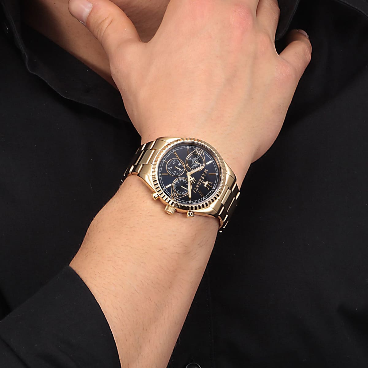 Maserati Competizione Chronograph Blue Dial Gold PVD Stainless Steel Watch R8853100026