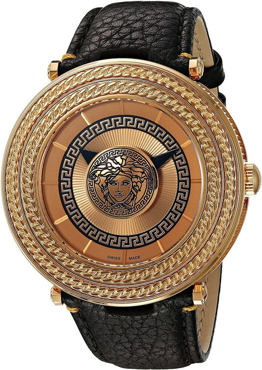 Versace V-Metal Icon Brown Leather Strap Men's Watch  VQL010015 - Dawson Watches