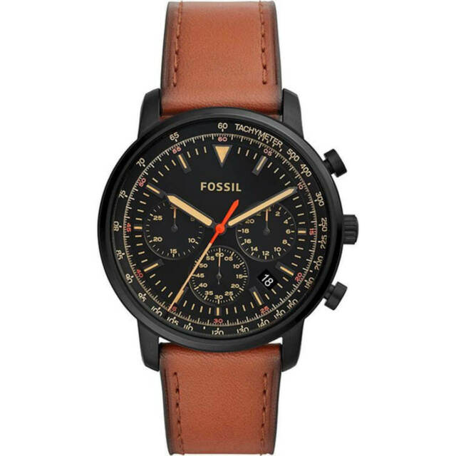 Fossil Goodwin Chronograph Black Dial Leather Strap Men's Watch FS5501