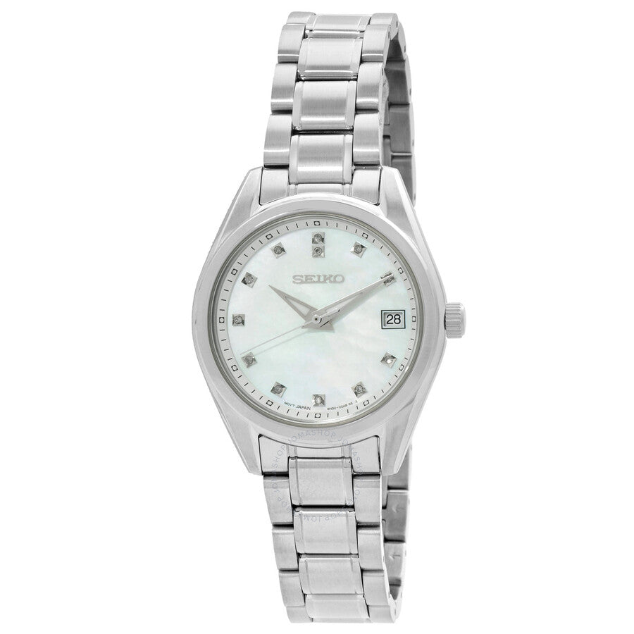 Seiko Diamond Quartz Mother of Pearl Dial Ladies Watch SUR579P1 - The Watches Men & Co