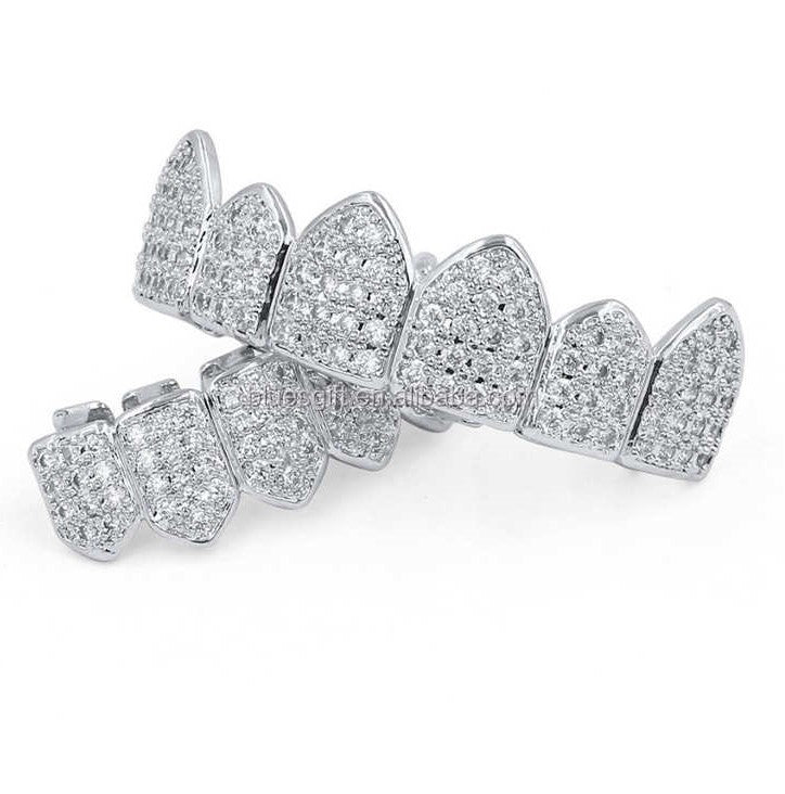 Big Daddy Teeth Grillz Set Silver & Diamond - Full Set