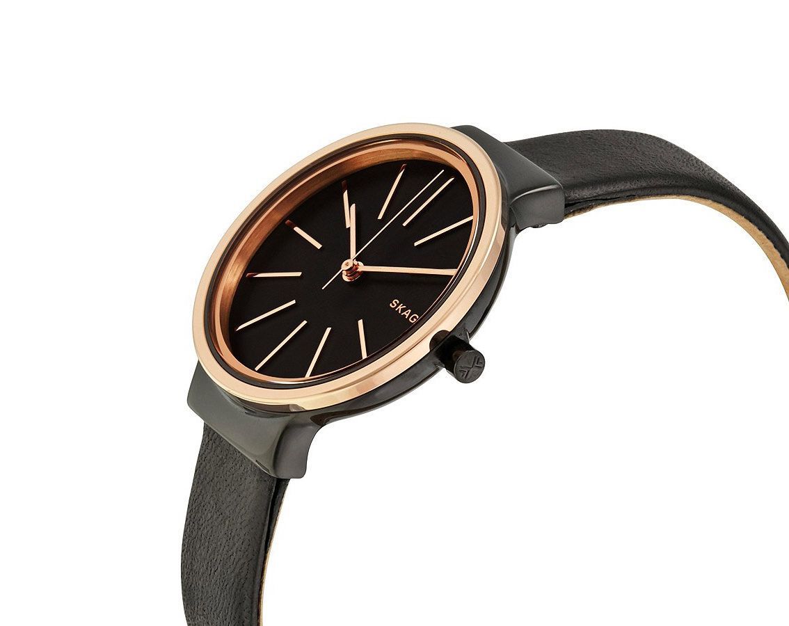 Skagen Ancher Black Dial Leather Strap Ladies Watch SKW2480