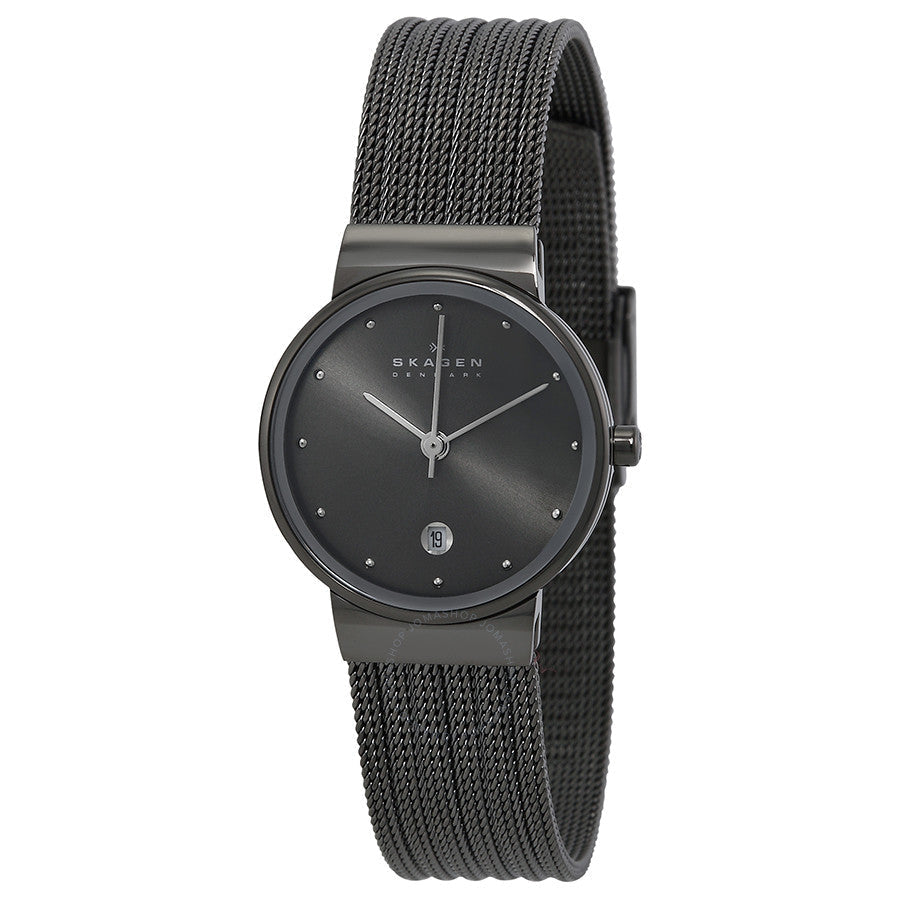 Skagen Swarovski Gunmetal Dial Mesh Bracelet Ladies Watch 355SMM1