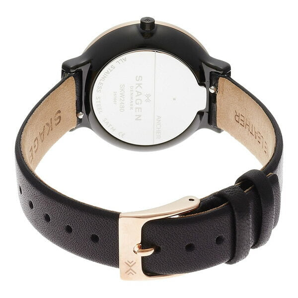 Skagen Ancher Black Dial Leather Strap Ladies Watch SKW2480